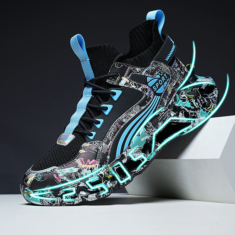 Spring Summer New Style Flyknit Camouflage Blade Men's Shoes Fashion Casual Sports Shoes Shock Absorption Height Increasing Dad Versatile Trendy Shoes