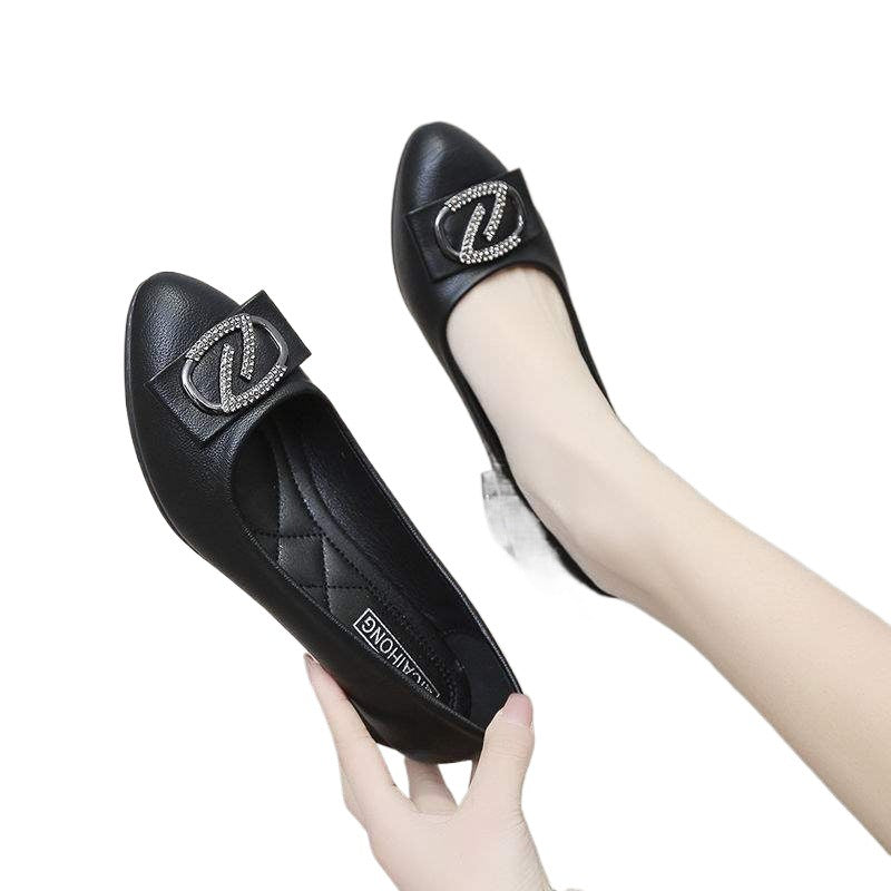 Soft Leather Single Shoes for Women, Integrated Heel, Mid-Heel, Mom Shoes, Leather Shoes, Chunky Heel, Loafers, Professional Work Shoes for Women