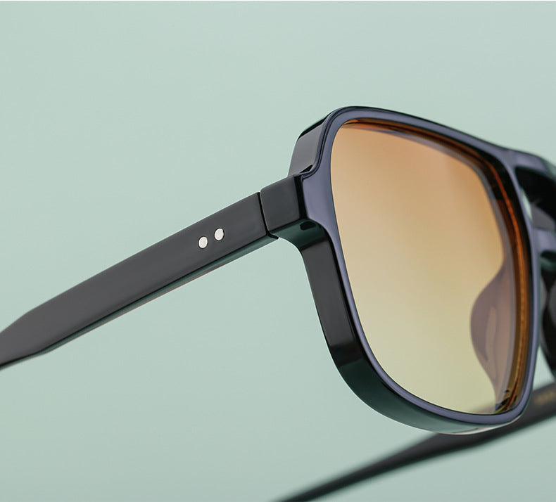 European and American Retro Double Bridge Sunglasses for Men, Large Frame Driving Sunglasses, Men's Outdoor Hiking Sun Protection Glasses shades