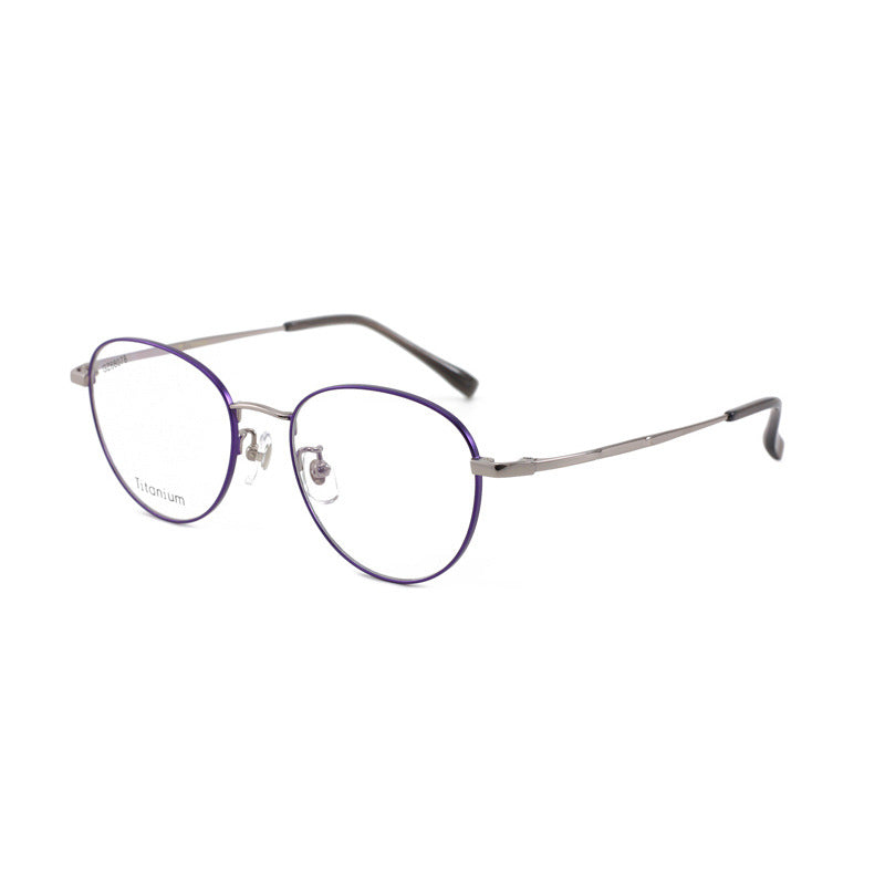 New Vintage Half Titanium Eyeglass Frame Fashion Two-tone Electroplated Round Glasses Frame Light Luxury Metal Frame