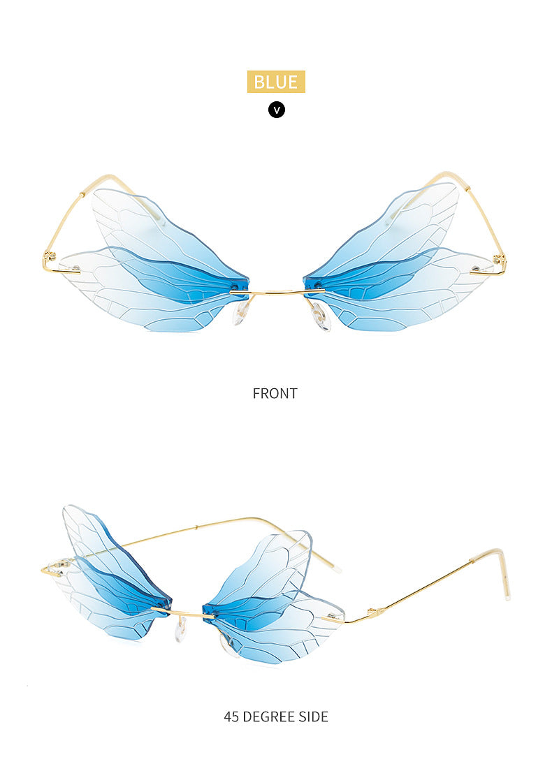Dragonfly Sunglasses for Women, Stylish Wing Design, Fashionable Double Lens Party Dance Frameless Sunglasses