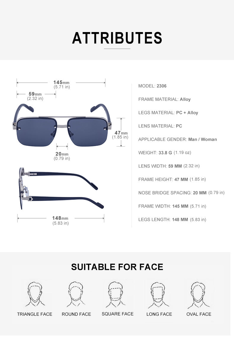 2025New Fashion Half-Frame Cut Edge Sunglasses for Women, High-End Driving Sunglasses for Men, Wholesale Glasses