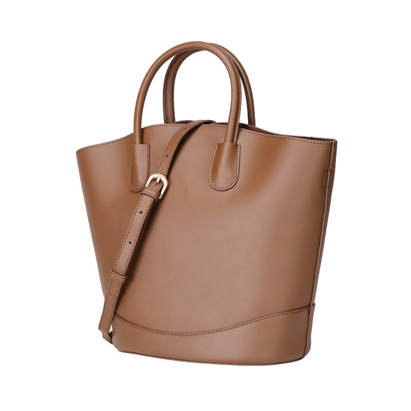 Vintage Large Capacity Commuter Tote Bag Cowhide Bucket Bag Crossbody Shoulder Bag for Women