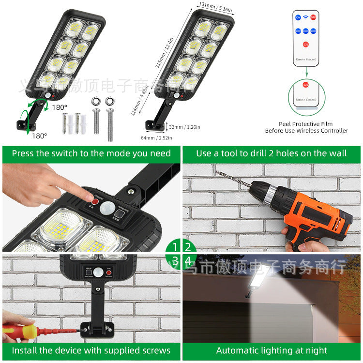 New solar light for outdoor use LED Wall Lamp Remote-Controlled Garden Path Light Garage Light with Human Body Sensor