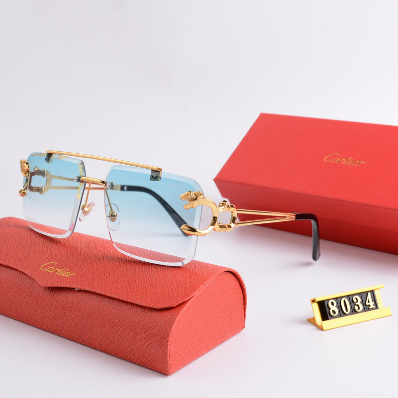 New Frameless Leopard Head Sunglasses for Women, Metal Double Bridge Frameless Sunshade Glasses, Trendy Men's Square Sunglasses