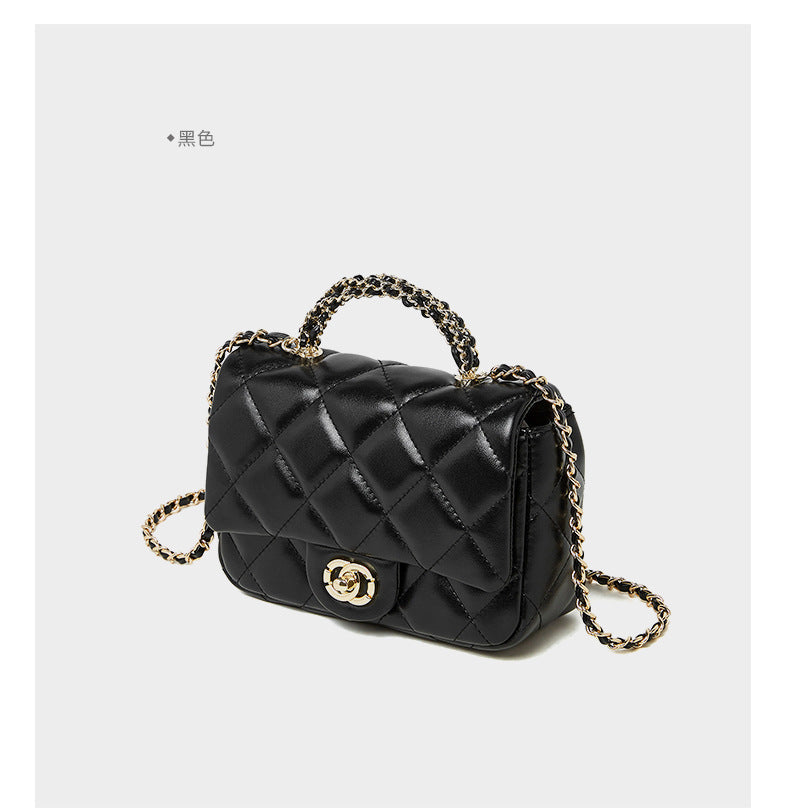 European and American Style Small Chanel-Style Quilted Chain Bag for Women, Simple Fashionable Women's Bag, Versatile Light Luxury Handbag, Shoulder Bag, Crossbody Bag, Genuine Leather