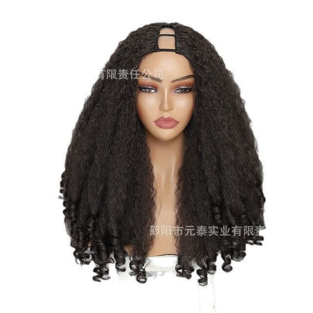 Nan Africa YAKI Straight Hair with Curly Ends Synthetic Wig V High-Temperature Fiber Wig with Hollow Top