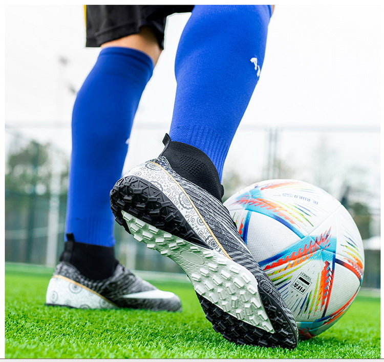 World Cup Same Style Blue and White Porcelain High-top Soccer Shoes for Men and Women, Children and Youth Competition Training Shoes