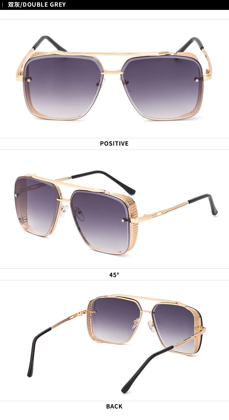 Steampunk Style Hollow Square Frame Double Bridge Sunglasses for Men Steampunk Sunglasses for Women European and American sunglasses