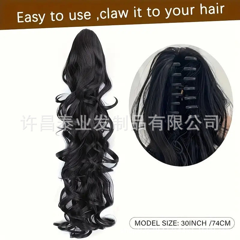 Amazon Cross-Border Trade Wig Ponytail for Women70cm Long Curly Hair Multi-layer Big Wave Claw Clip Ponytail Synthetic Braids