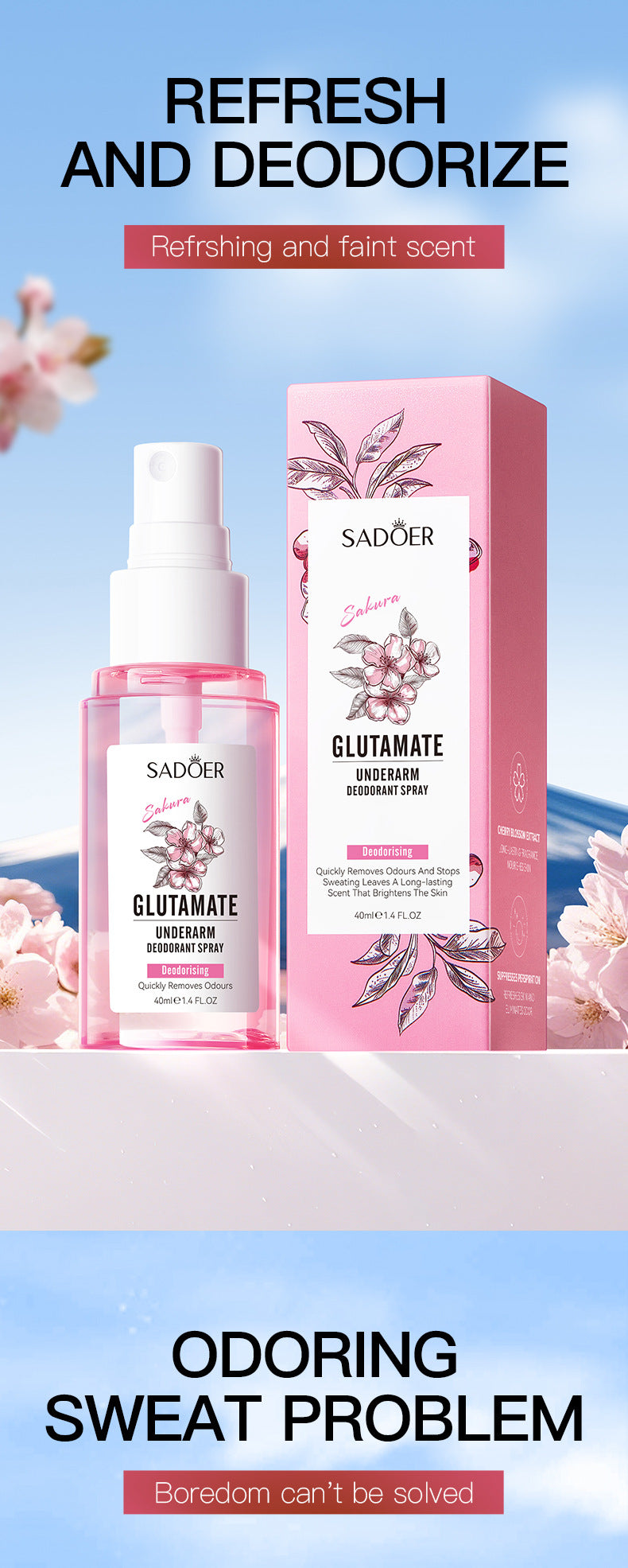 Full English Sakura Underarm Fragrance Spray SADOER Underarm Antiperspirant Spray  Wholesale