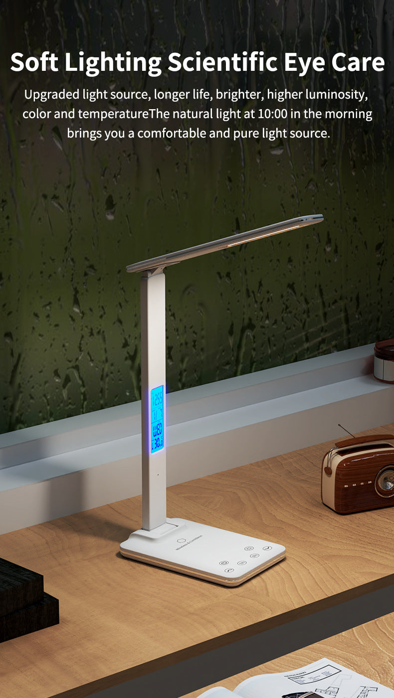 Alarm Clock Table Lamp Folding Creative Smart Magnetic Charging Learning Lamp Working Clock Eye-Protection Lamp Ambience Light Wholesale