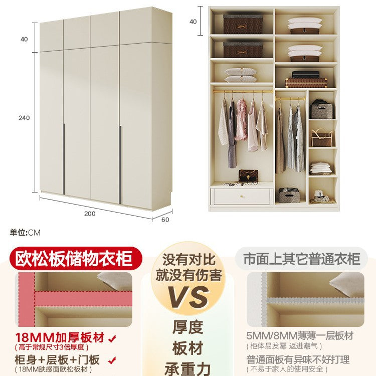 European Pine Board Full-Height Wardrobe3.0/2.8/2.7/2.6/2.5m Mi Light Luxury Bedroom Storage Cabinet