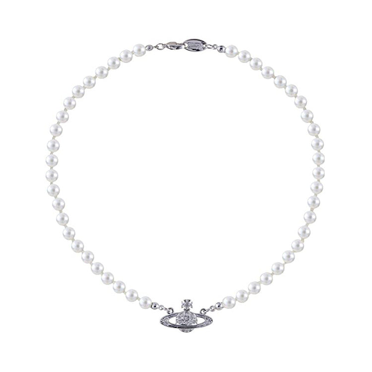 Hot Selling Pearl Necklace Women's Accessories High-end Necklace Sparkling Diamond Pendant Retro Hong Kong Style Collarbone Necklace