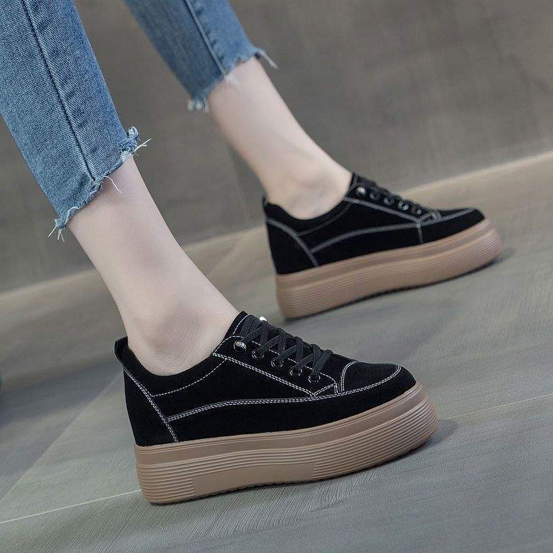 Platform Height Increasing Women's Shoes2025Spring and Autumn New Style Wedge Platform Versatile Student Casual Lazy Shoes