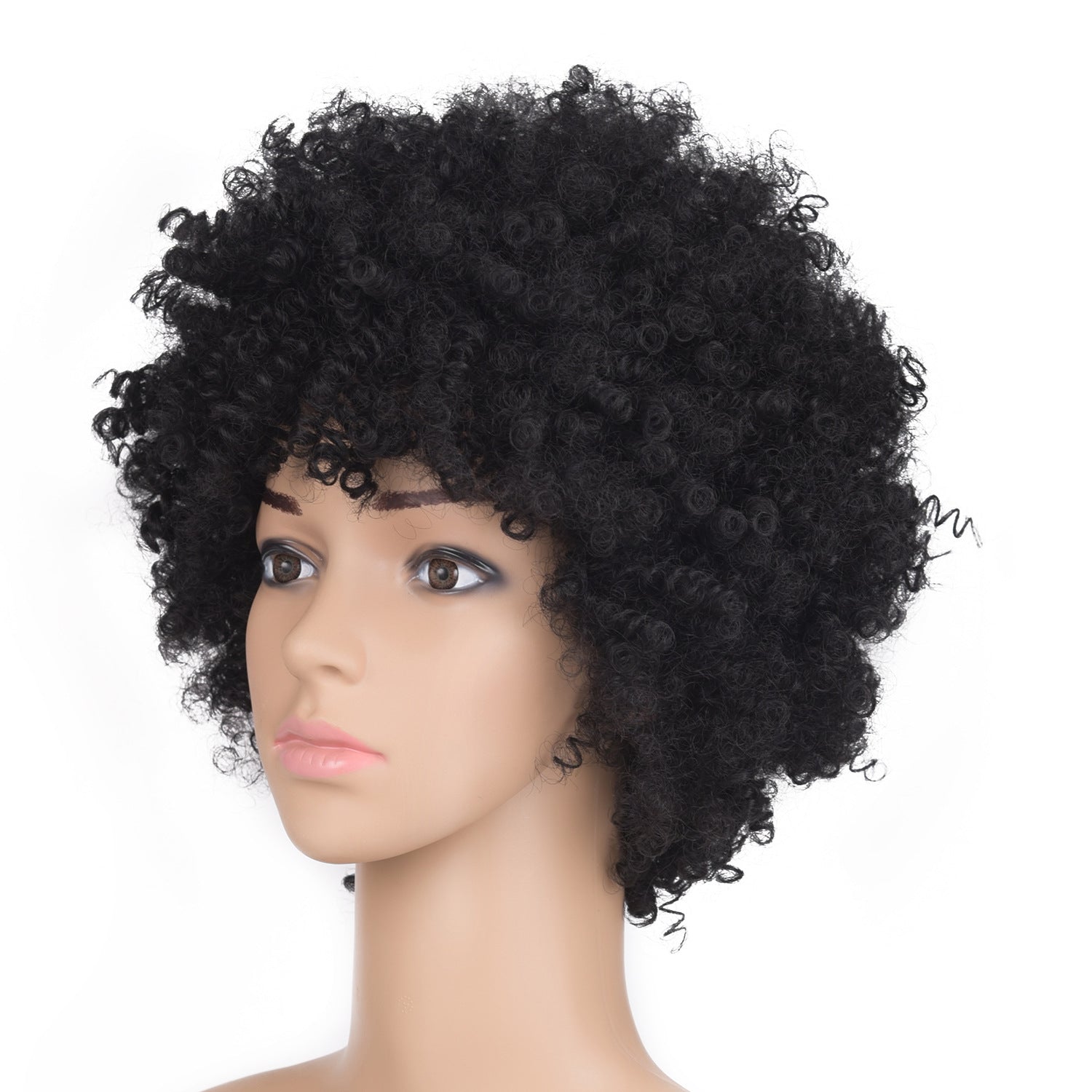 European and American New Style Hair Wig Cap Women's Short Hair Small Curl Black Hairpiece Brown Wholesale Bangs Natural Style