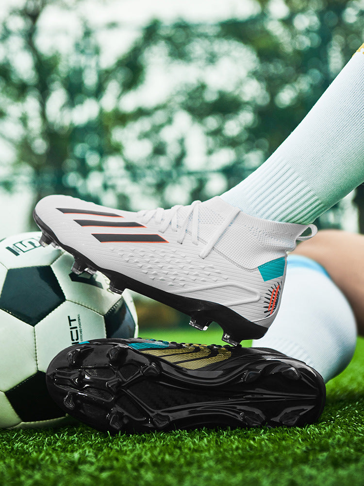 High-top Unisex Youth Soccer Shoes with Broken and Long Spikes for Grass Field Competition Training Student Sports Shoes