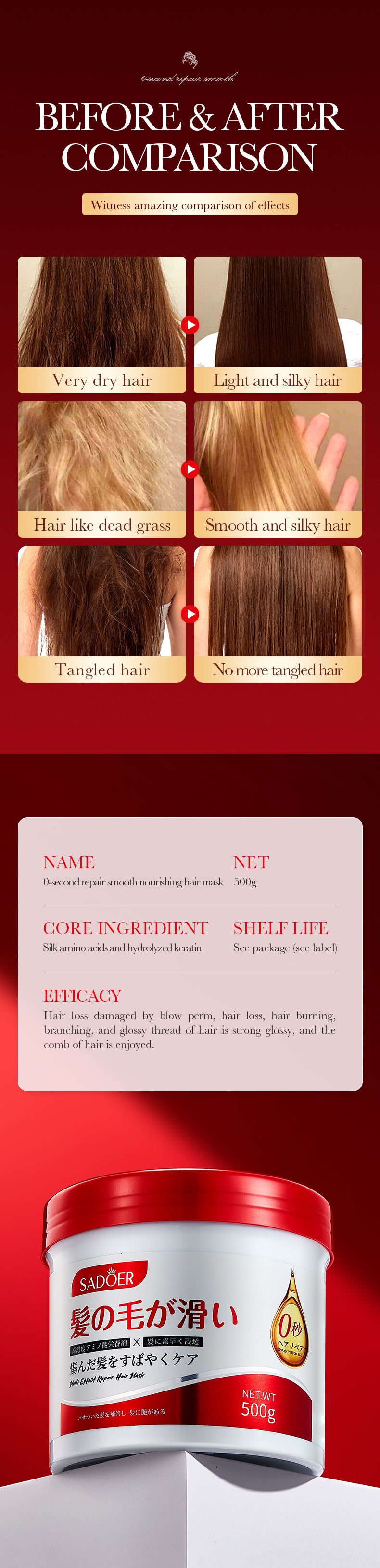 Full English Nourishing Hair Mask500gSADOER0Repair Smooth Moisturizing Nutritional Hair Conditioner Wholesale