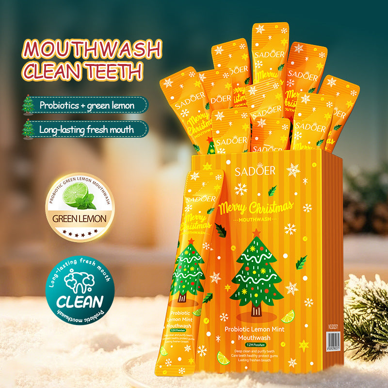 Full English Christmas Probiotic Mouthwash SADOER Green Lemon Mint Oral Cleanser  Wholesale