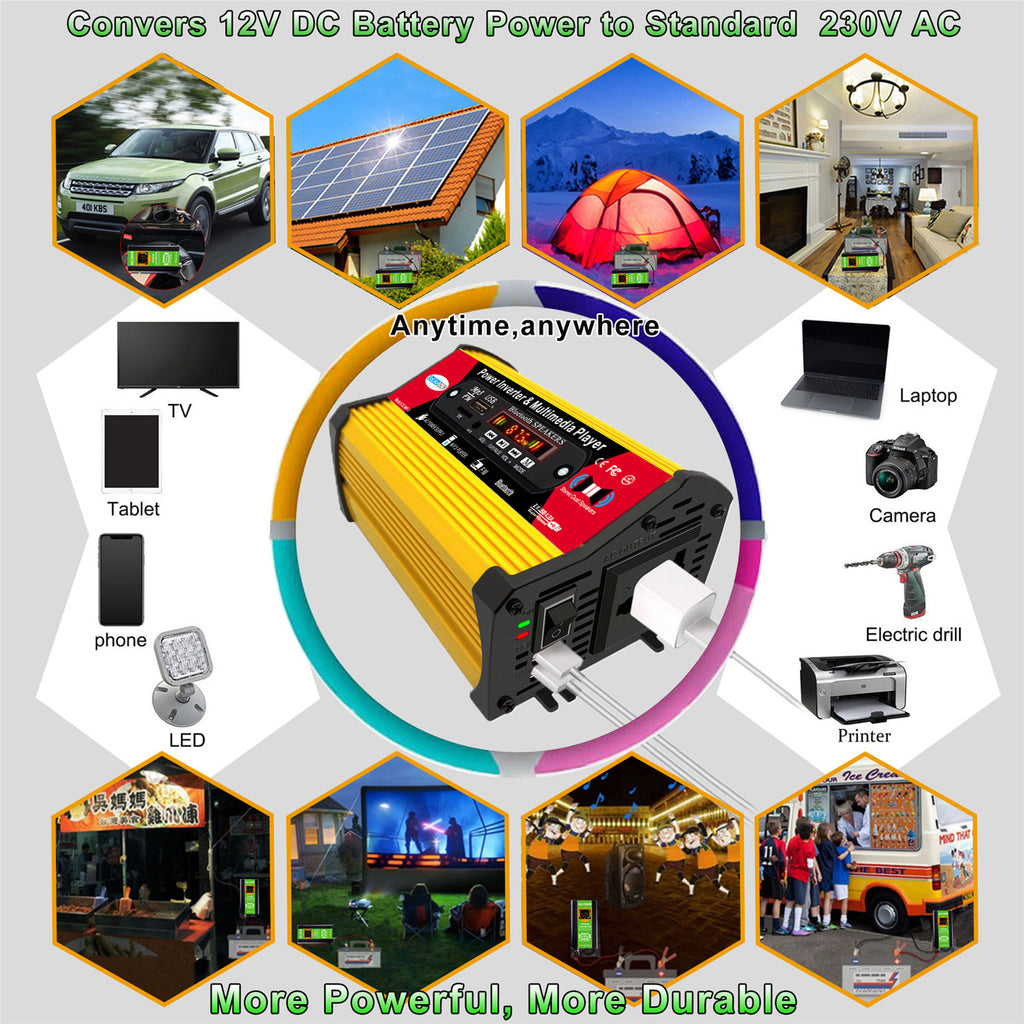 Motorcycle and Car Accessories300W Car Converter Inverter Inverter Power Supply12V Turn110V/220V Belt MP3Play