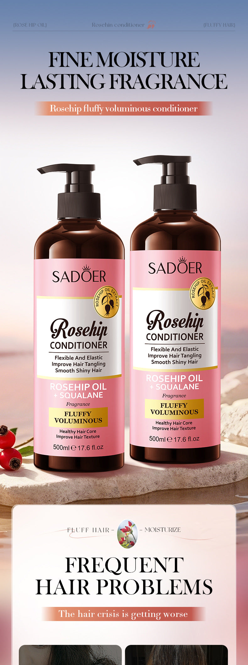 Hair Conditioner500ml Rosehip Oil Fluffy, Rich, Moisturizing and Nutritious Hair Mask Export Manufacturer Wholesale