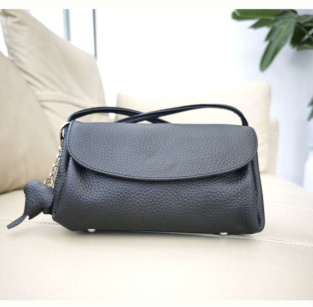 Genuine Leather Small Square Bag Daily Simple Women's Bag2025New Casual Little Elephant Commuting Versatile Cover Head Single Shoulder Crossbody Bag