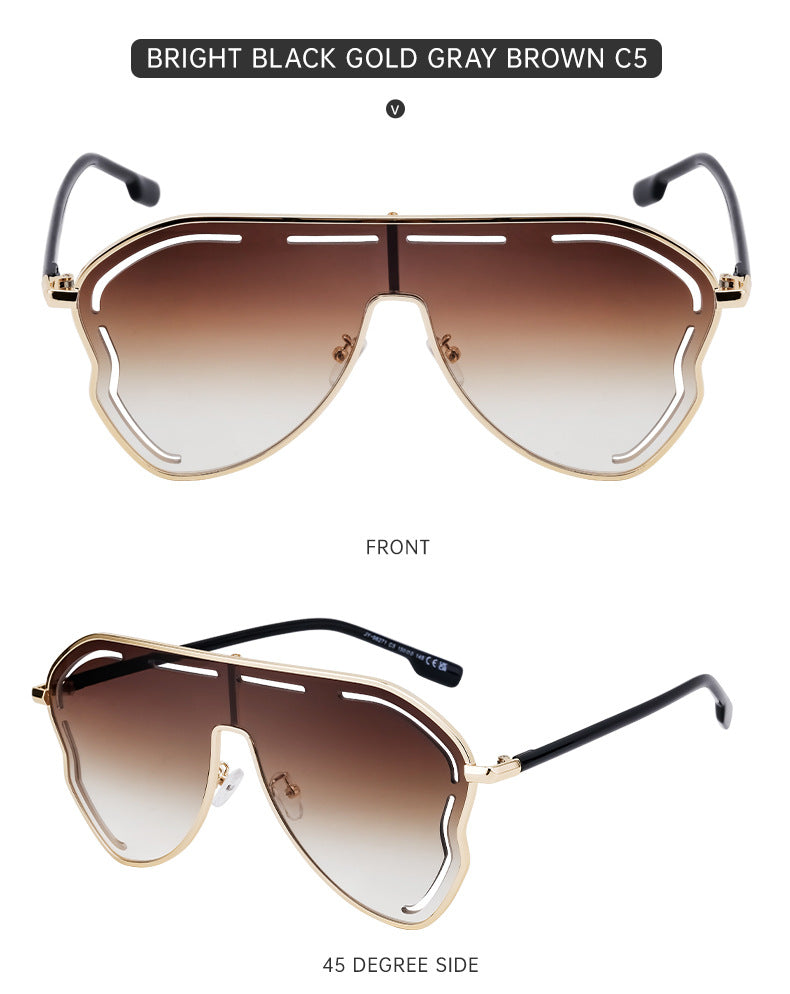 European and American Fashion Large Frame Sunglasses for Women, High-End Unique One-Piece Sunglasses, Trendy Wholesale sunglasses