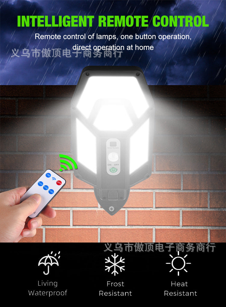 New Solar Wall Light Outdoor Human Body Sensing Street Light Waterproof Garden LED Garden Landscape Light Remote Control