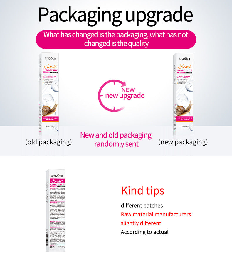 蜗牛眼霜20克 SADOER 胶原蛋白 改善黑眼圈和皱纹 跨境批发