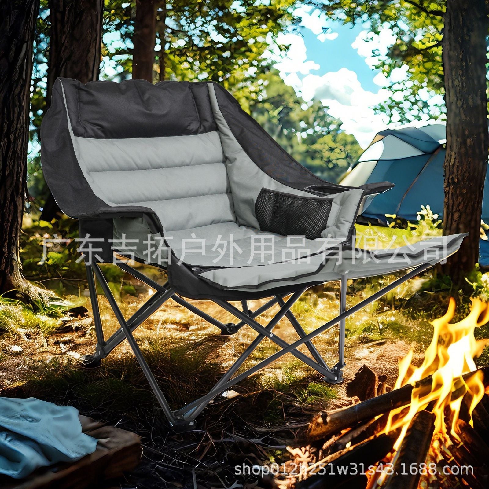 Outdoor Folding Chair with Cotton Padding, Moon Chair with Footrest, Portable Camping Leisure Backrest Folding Beach Chair, Thickened