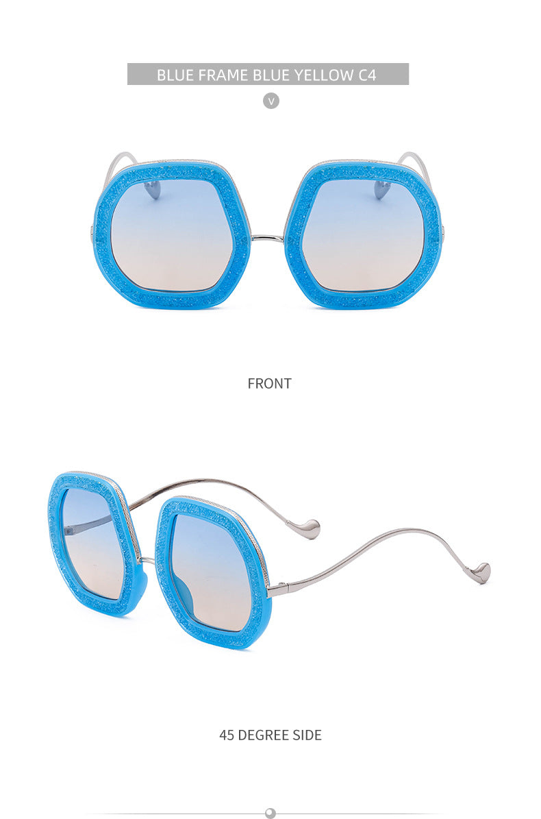 European and American Style Women's Sunglasses with Rhinestones, Irregular Polygonal Large Frame Sunglasses, Trendy High-End Glasses Wholesale