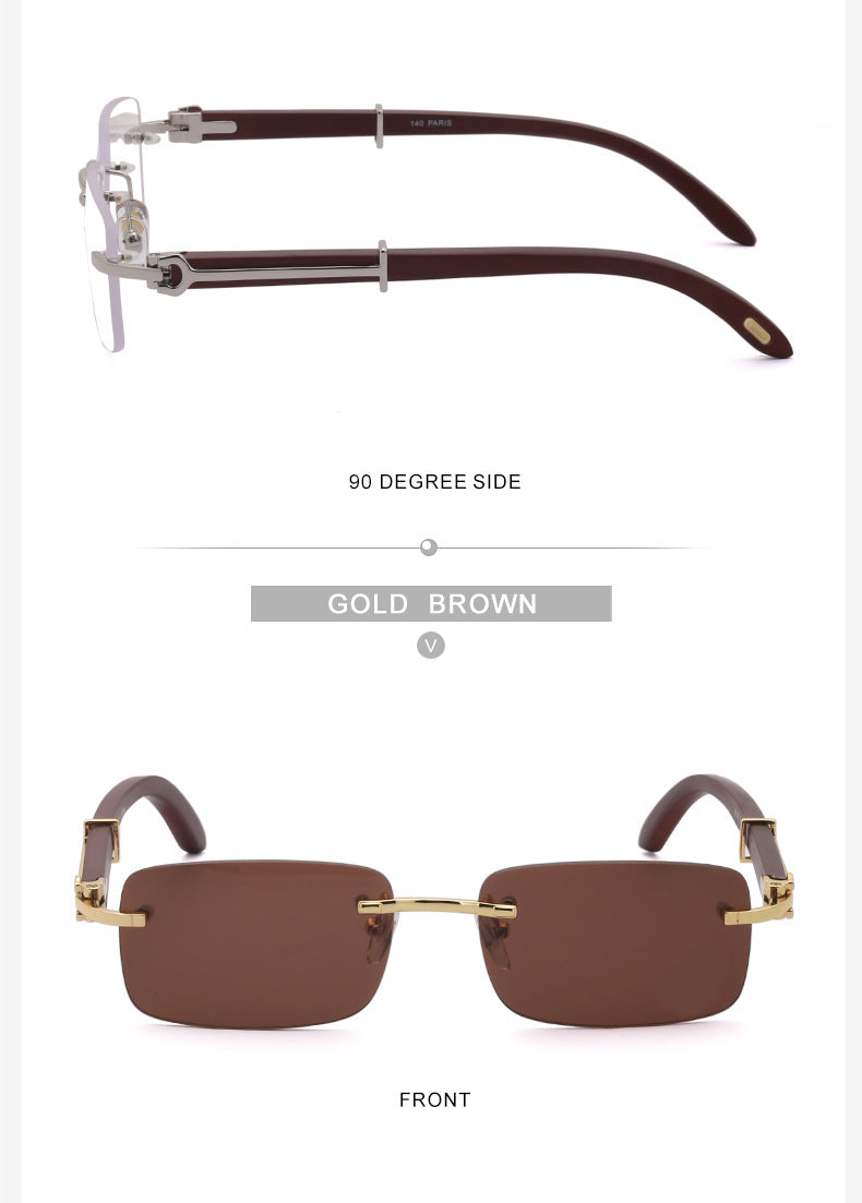 Vintage Wood Grain Sunglasses for Men and Women Fashion Frameless Square Driving Sun Protection Glasses