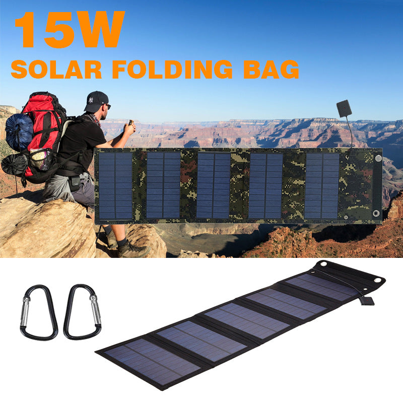 E-commerce 15W 5V USB Output Portable Solar Panel Outdoor Hiking Camping Solar Folding Bag