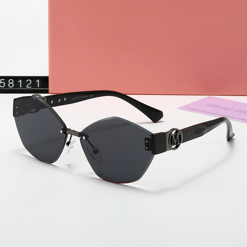 European and American Fashion Personality Rimless Sunglasses Diamond Cut Edge Sunglasses Small Frame Rivet Sun Protection Glasses sunglasses