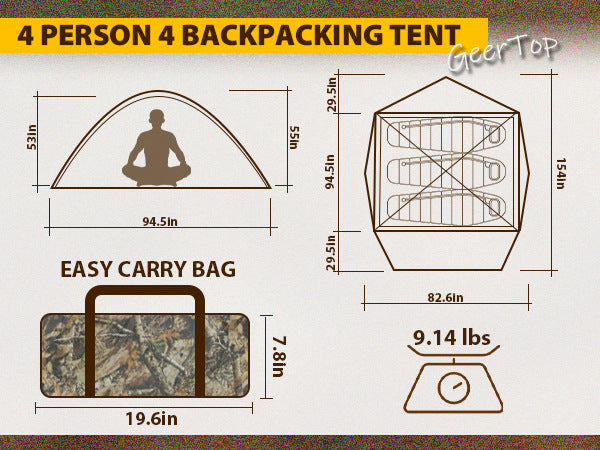 Jituo Camping Tent Canopy3-4Double-layer Winter and Summer Dual-use Tent Portable Four-season Tent Outdoor Rainproof