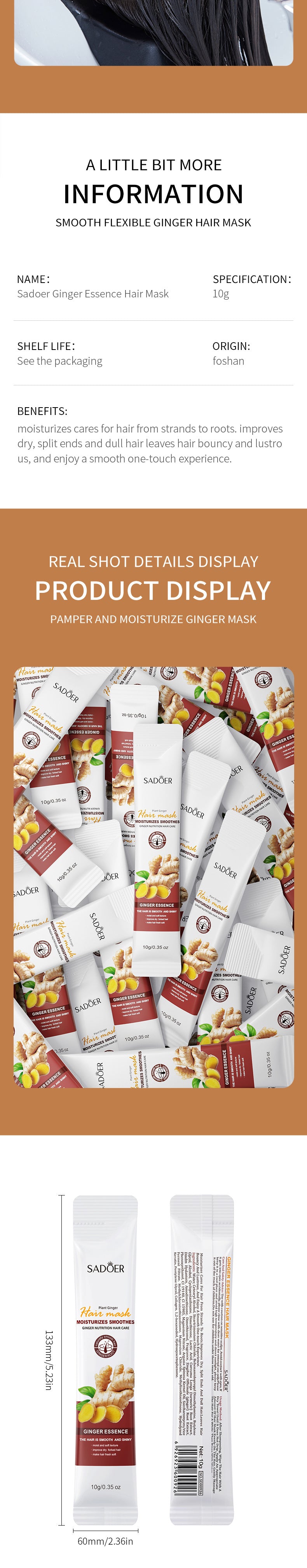 Cross-border Ginger Hair Mask10g Improve Frizz Smooth Portable Single Pack Export Manufacturer Wholesale