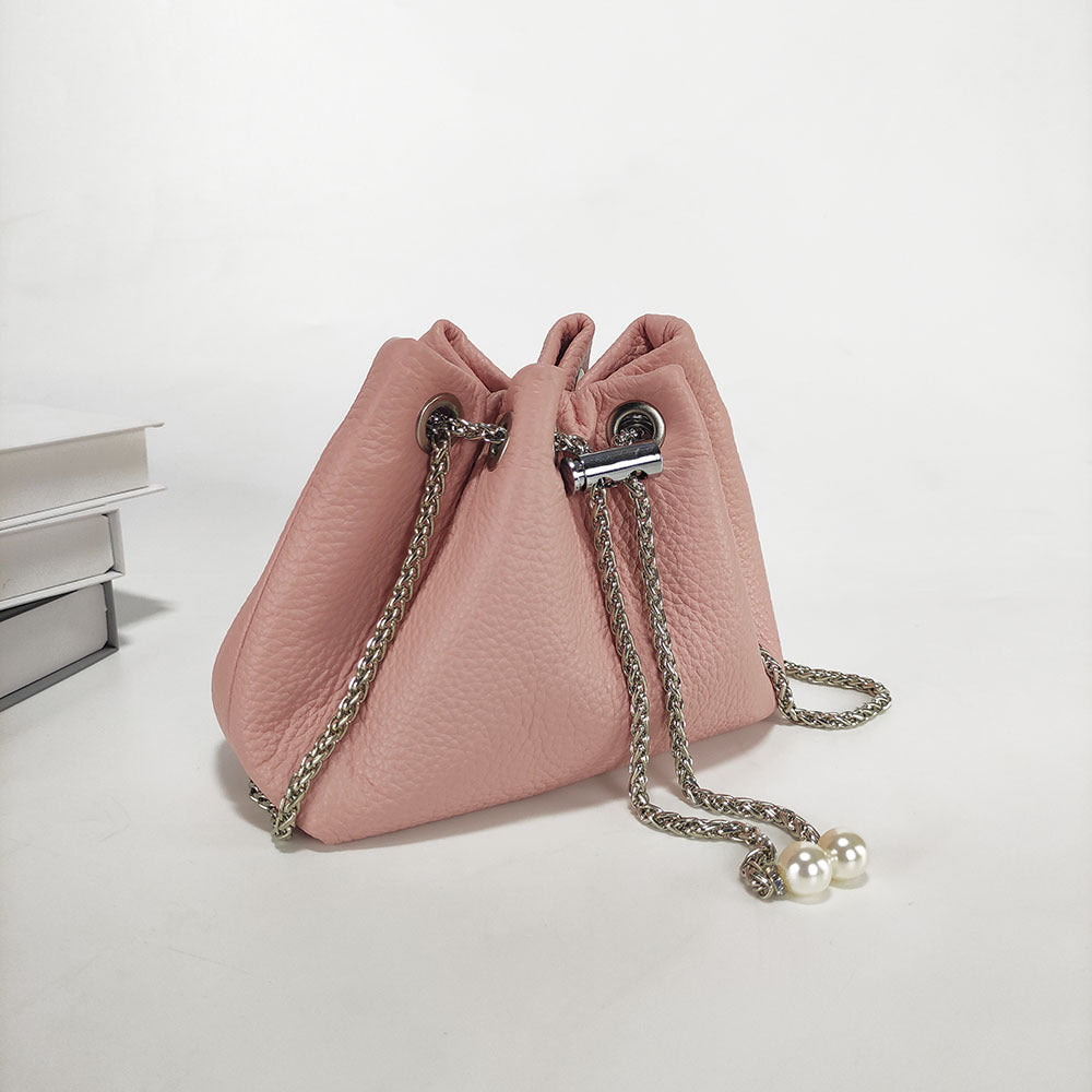 Niche Genuine Leather Bucket Bag for Women2024New Mini Small Bag Top Layer Cowhide Autumn Chain Shoulder Crossbody Bag