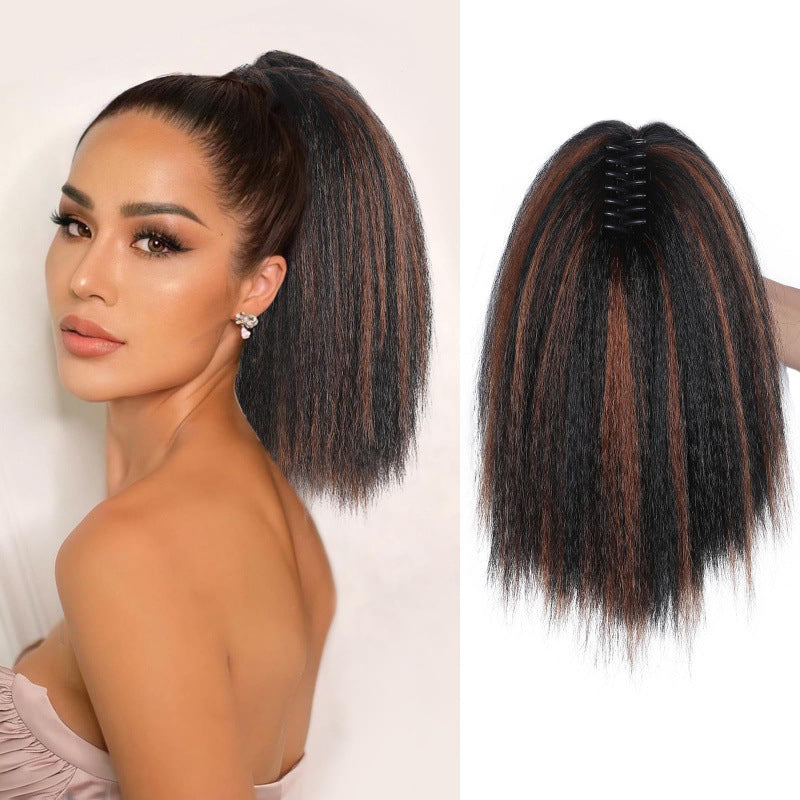 European and American Style Claw Clip Ponytail Wig yaki Ponytail Fluffy Straight Hair Short Ponytail African Synthetic Long Hair Braid