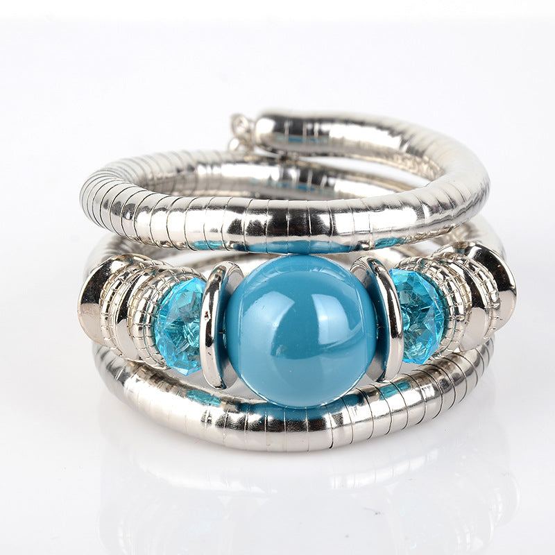 European and American Fashion Brand Bracelet for Women, High-End Ethnic Style, Simple Layered Multi-Color Three-Circle Wrap Bracelet