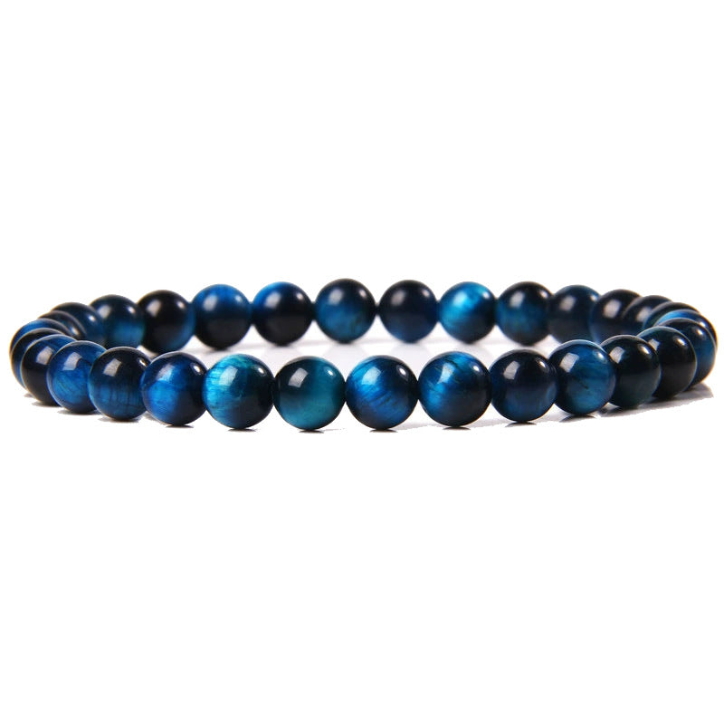 Natural Tiger Eye Stone Bracelet Men's Gift Single Circle Elastic Rope8mm Beaded Blue Tiger Eye Bracelet