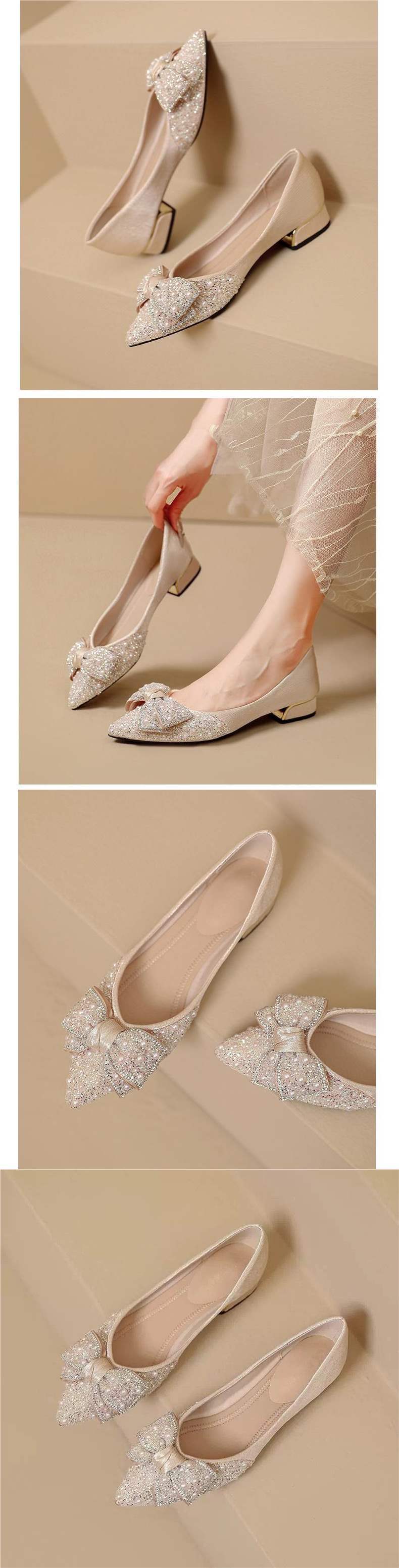 French high heels thick heel bowknot single shoes for women in summer2025New style rhinestone shiny women's shoes, two-way wear