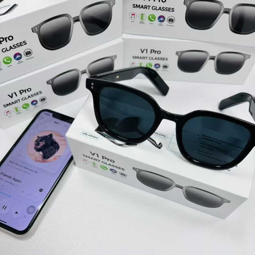 V1 Pro Smart Glasses Support Bluetooth Call Music Cut Song Voice Assistant Outdoor Sports Black Sunglasses