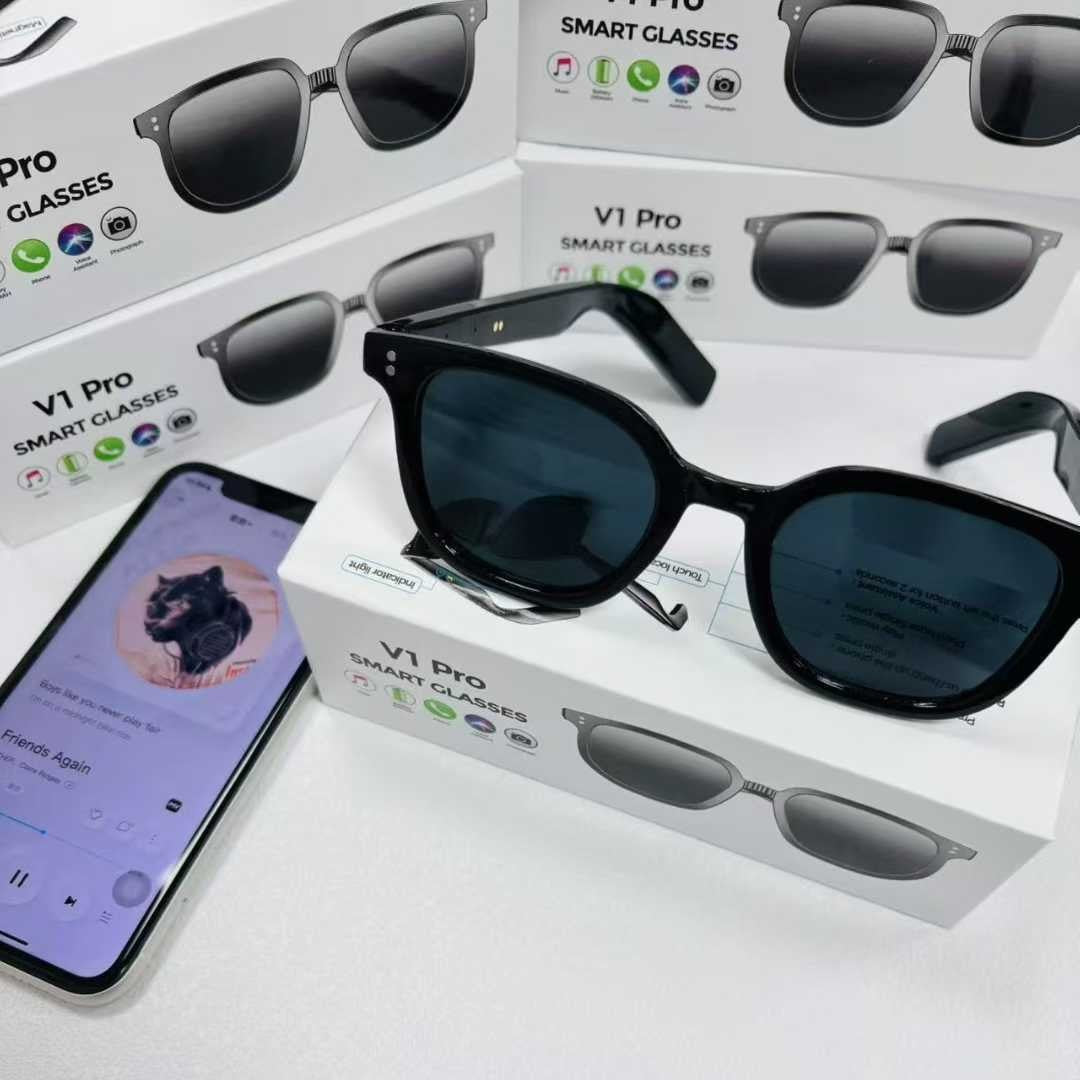 V1 Pro Smart Glasses Support Bluetooth Call Music Cut Song Voice Assistant Outdoor Sports Black Sunglasses
