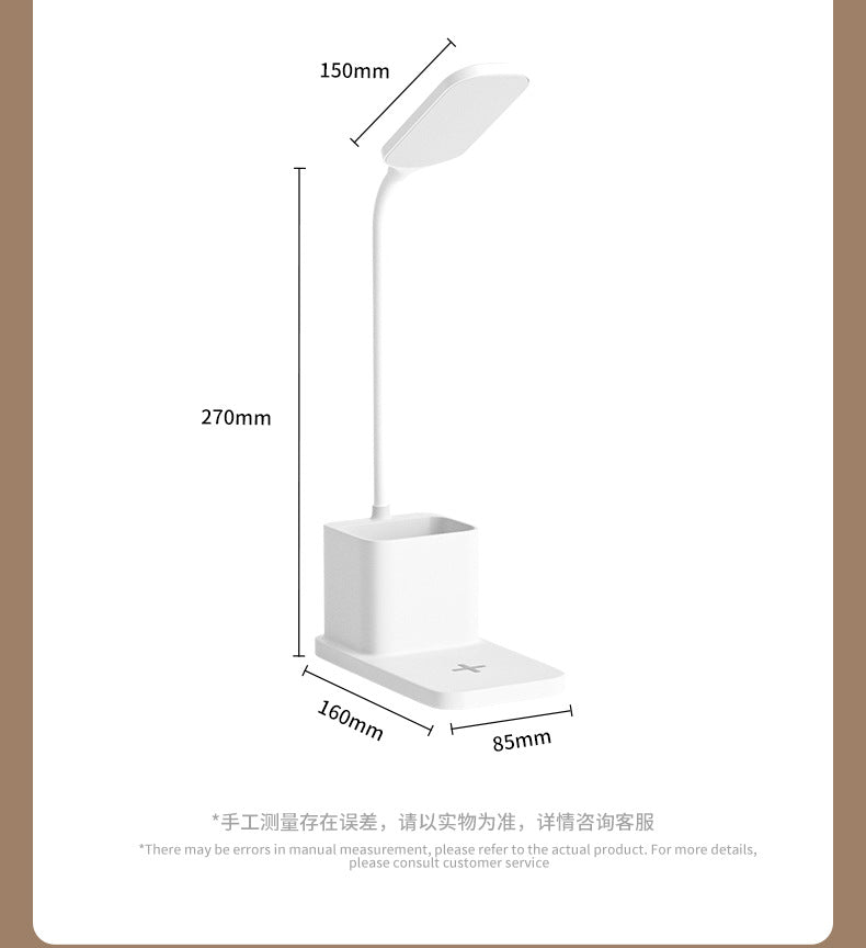 Desk Lamp for Study, Wireless Charging, Eye Protection Bedside Lamp, Reading Desk Lamp, Children's Homework Lamp, Charging Pen Holder Lamp