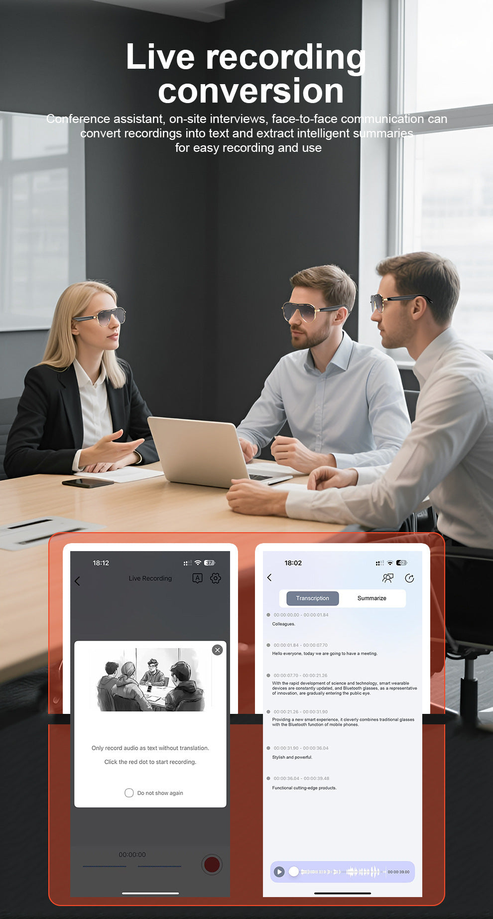 AI Translation Smart Bluetooth Glasses Sunglasses Sports Bluetooth Smart Audio Headphones Glasses Fashion Sunglasses