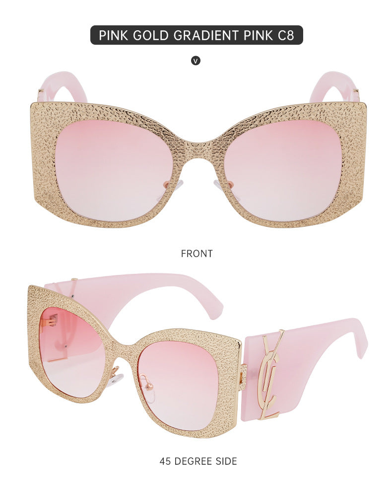 2025New Style Personality Wide Mirror Leg Sunglasses European and American Fashion Sunglasses for Women High-end Large Frame Outdoor Street Shooting Glasses