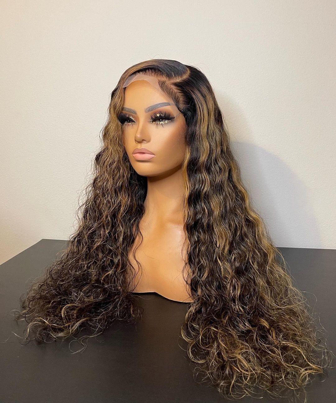 Cross-Border Hot-Selling Forehead Lace Hand-Crocheted Long Curly Wig Hairpiece Lace Front Curly Wig