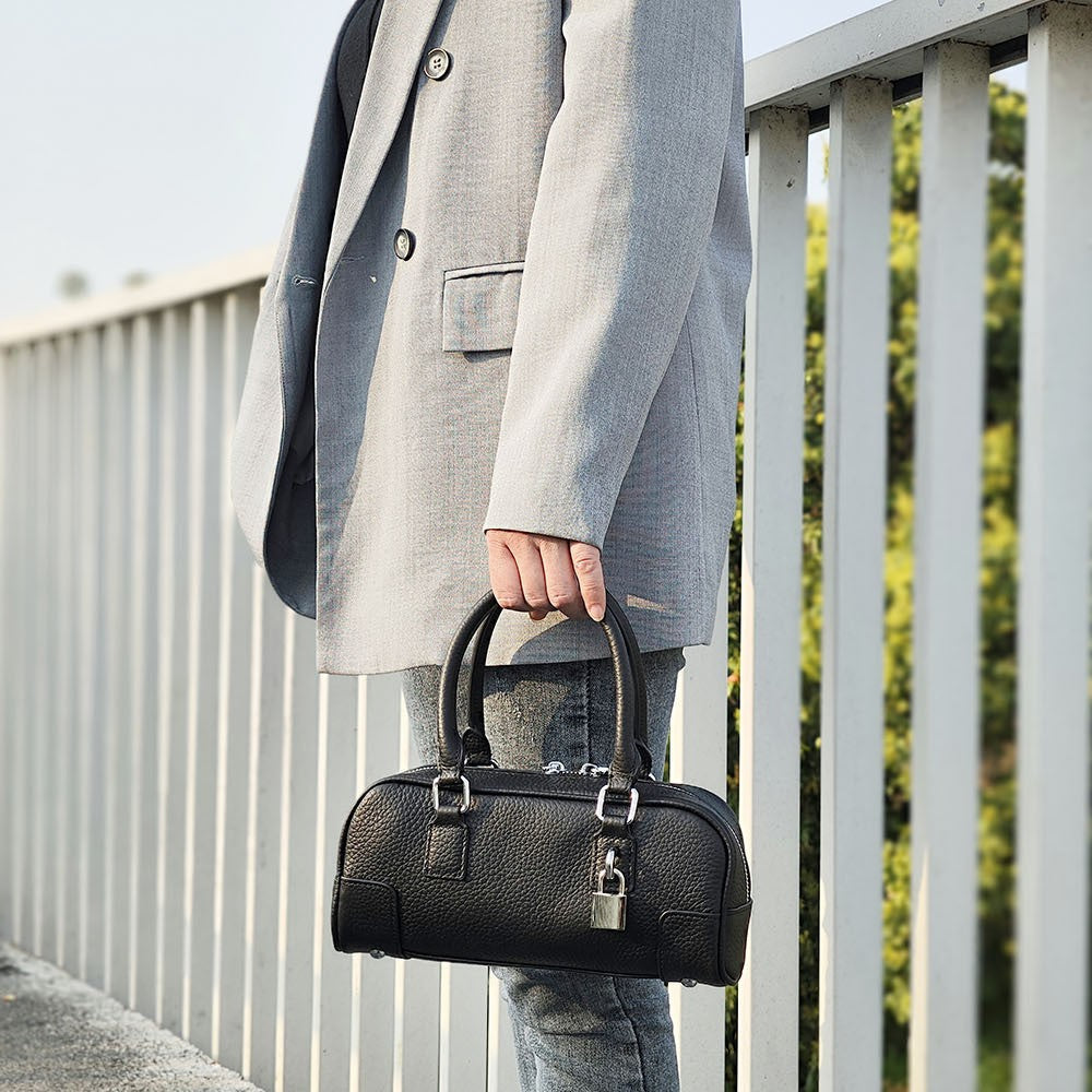 Niche Genuine Leather Women's Boston Handbag2025New Simple Fresh Pillow Bag Versatile Shoulder Crossbody Bag