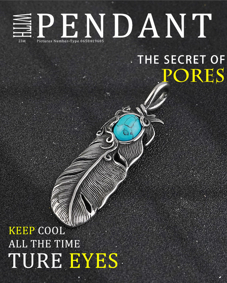 New Titanium Steel Necklace European and American Square Pearl Chain Hip Hop Rap American Pendant Accessories Retro Feather Ethnic Style