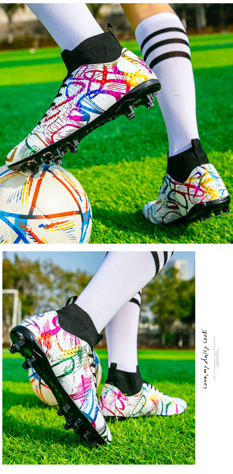 Youth Football Shoes Men and Women Long Spikes Adult Professional Sports Training Shoes Artificial Grass Non-Slip Wear-Resistant Competition Shoes